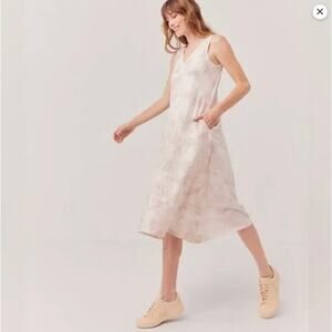Pact Women's Organic Cotton Far Out Oat Camo Tie Dye Midi Dress Cream Size Large